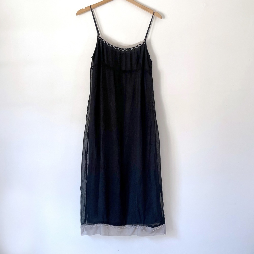 Ecote Vintage Y2K Babydoll Sheer Midi Slip Dress Large Beaded Whimsigoth Fairy